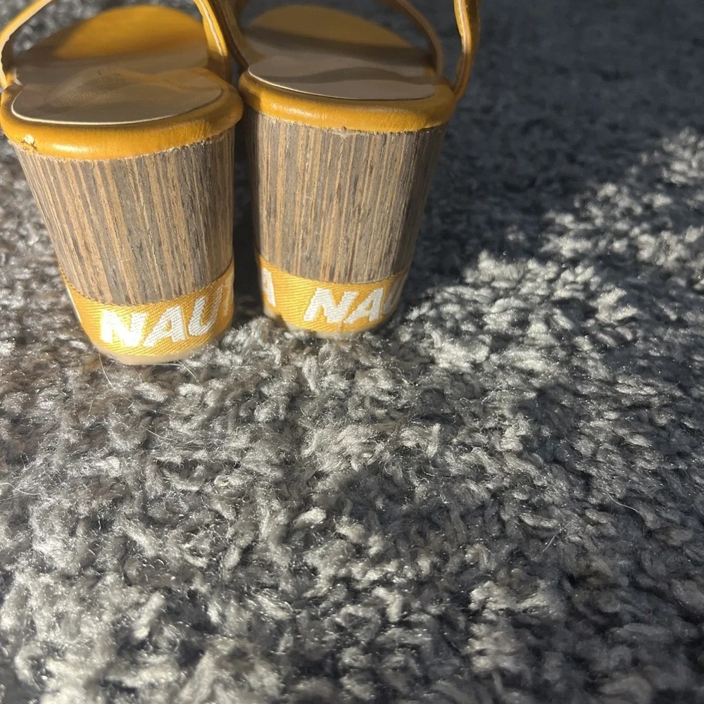 Nautica Sandal Women's Size 6.5 Mustard Faux Wood Wedge Sandal  Buckle - Picture 8 of 13